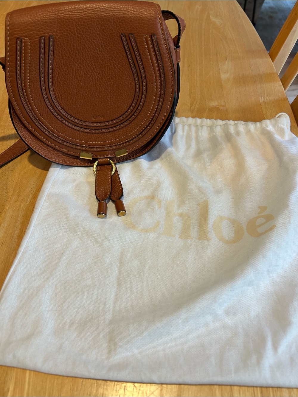 Chloé Marcie Small Saddle Bag Crossbody Leather Brown Gold Hardware